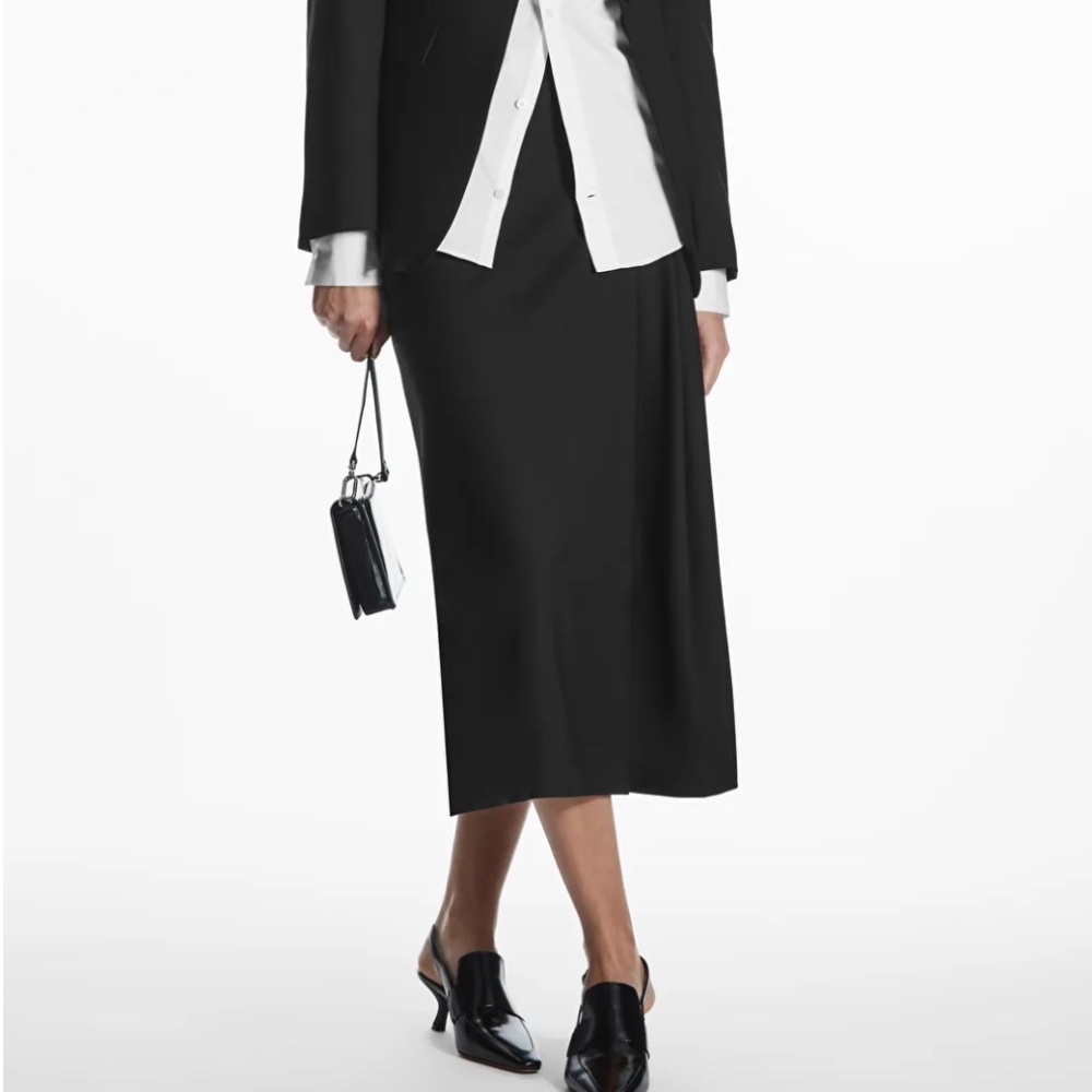 NWT Cos Pleated Wool Midi Wrap Skirt - Black